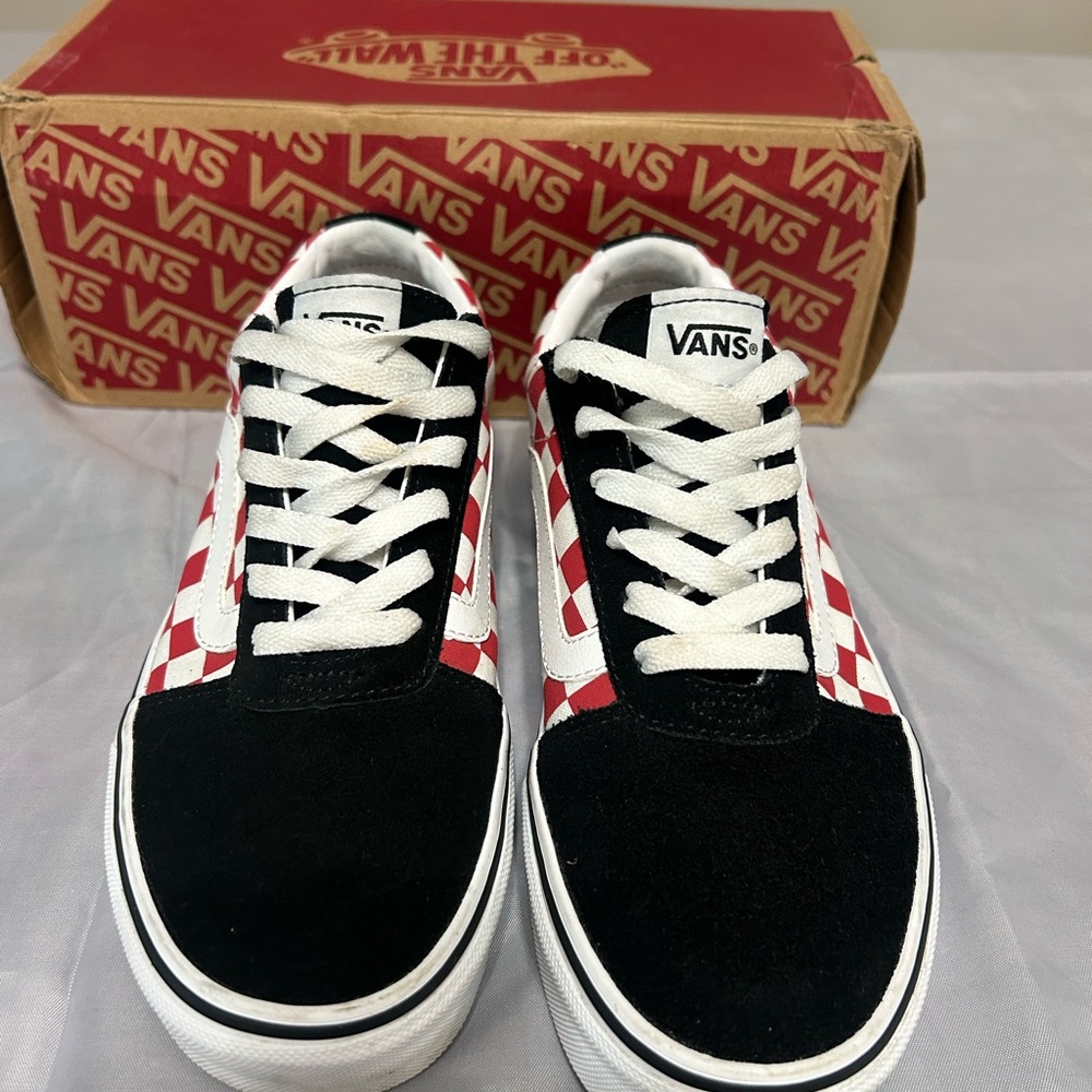 Vans Red and Black Checkered Athletic Shoes